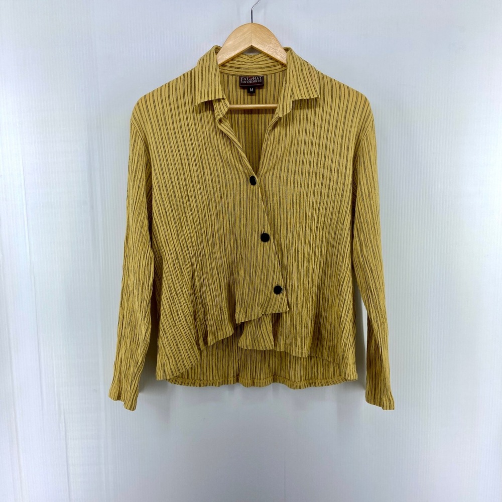 Fat Hat Clothing Yellow Black Stripe Asymmetrical Button Up Shirt Womens Medium